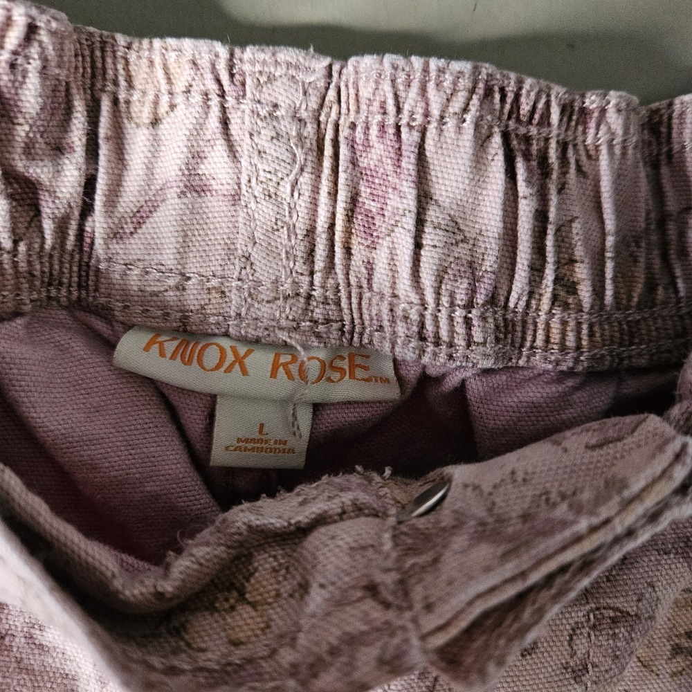 Knox Rose Women's Pink Floral Straight Leg Flat Front Elastic Waist Pants L